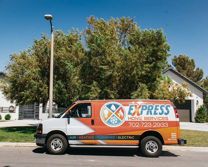 Express Home Services van parked outside a client house.